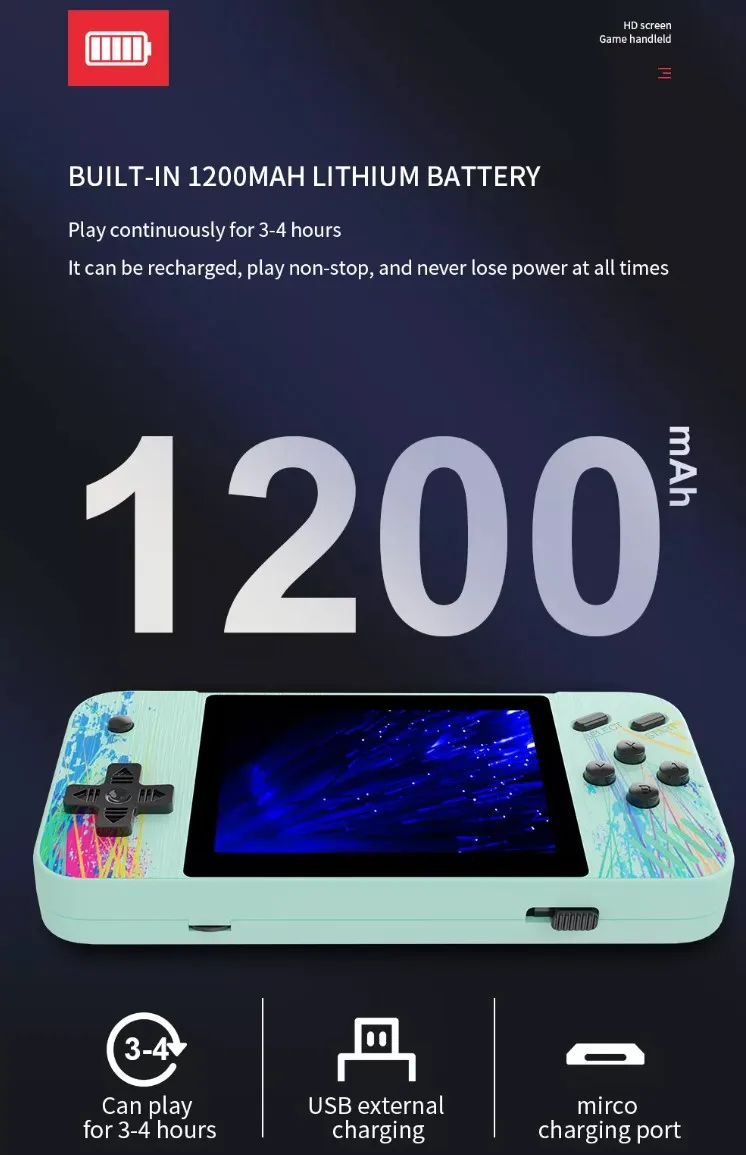 Pocket Handheld Game Console Built in 800 Games Video Game Console Support Two Players 3.5 Inch Retro Gaming Consola AV Output