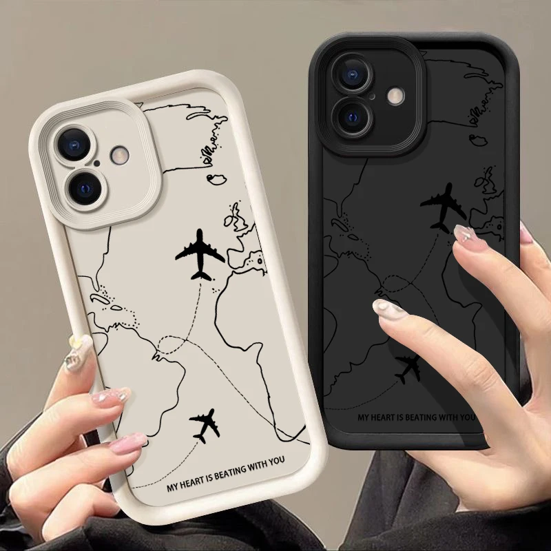 Flugzeugrouten-Muster TPU Handyhülle für iPhone 17e 18 17 Pro Max 16e 16 15 14 13 Pro Max Stoßfeste Weiche Silikon-Rückabdeckung – Detail 1