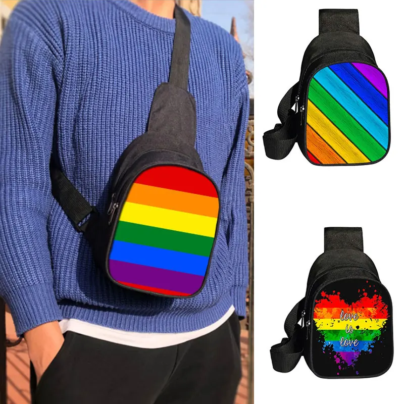 Cute Rainbow Print Chest Bags Love Is Love LGBT Portable Crossbody Bags for Travel Women Handbag Unisex Messenger Bags Gift