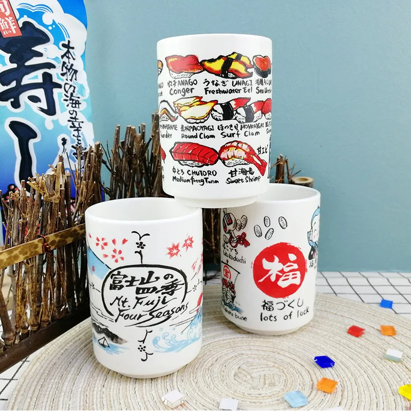 1PC Japanese Impression Ceramic Mugs 280ml Tea Wine Sushi Sake Cup Funny Family Restaurant Decoration Travel Gift for Friends