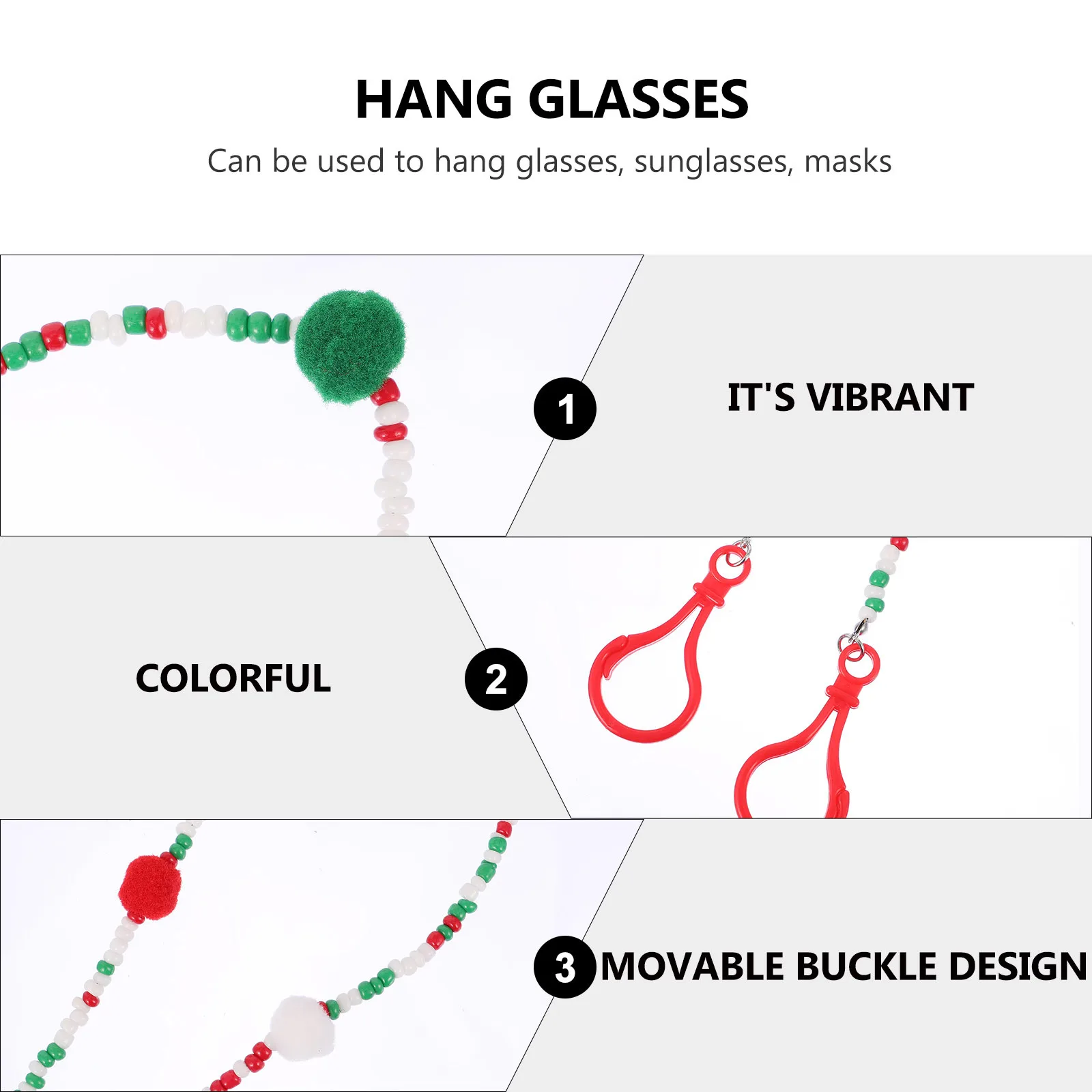 2Pcs Eyeglasses Chain Mask Hanging Cord Vibrant Adjustable Glasses Accessory with Moveable Buckle for Sweatproof Daily Use