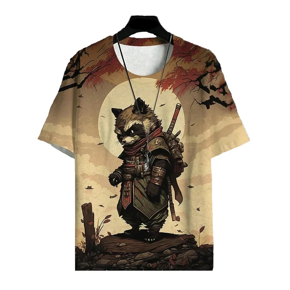 Samurai Cat 3d Printed T Shirts Casual Fashion Top Tee Men Clothing Summer Funny Men Women Unisex Short Sleeved Japanese