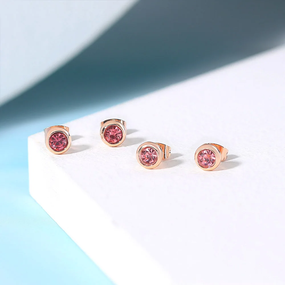 ZHOUYANG Simple Round Stud Earring For Wome Concise Rose Gold Color Fashion Jewelry Austrian Crystal Dropship Supplier E496