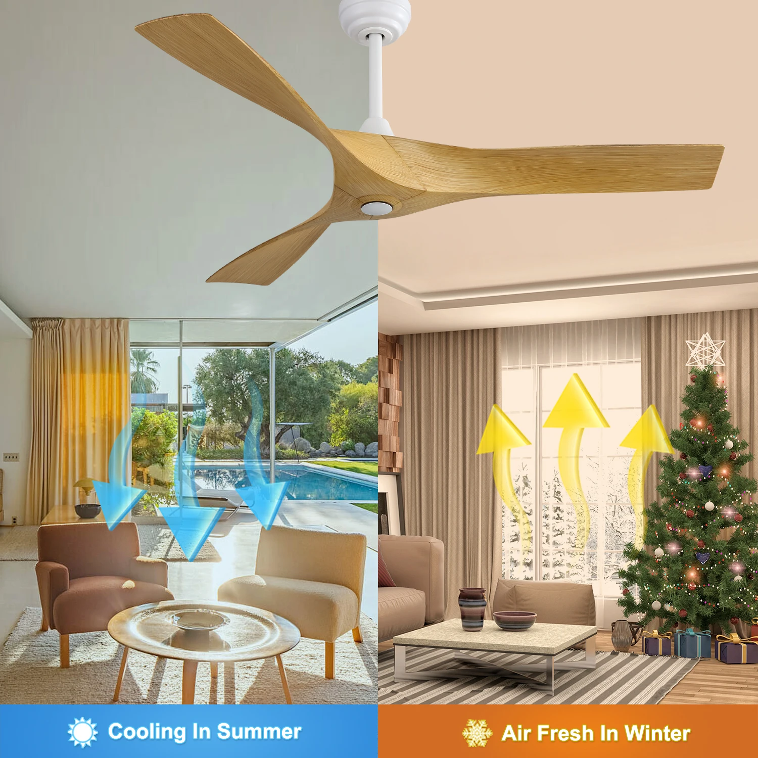 

52 Inch Modern Ceiling Fan With 3 ABS Blades Remote Control Reversible DC Motor Without Light For Living Room