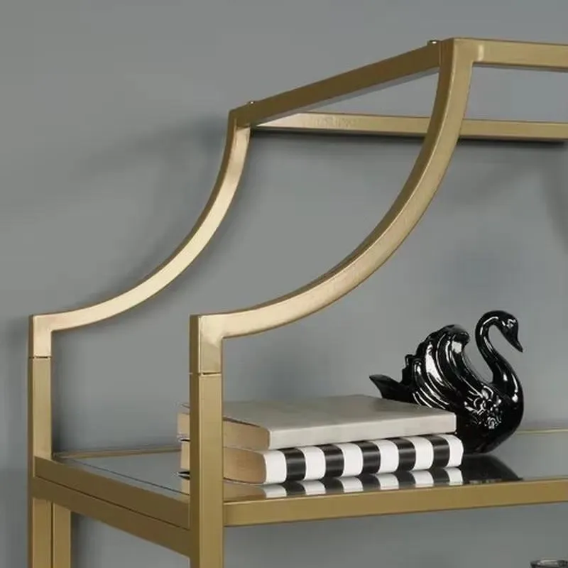 for Gold metal stainless steel frame tempered glass bookshelf