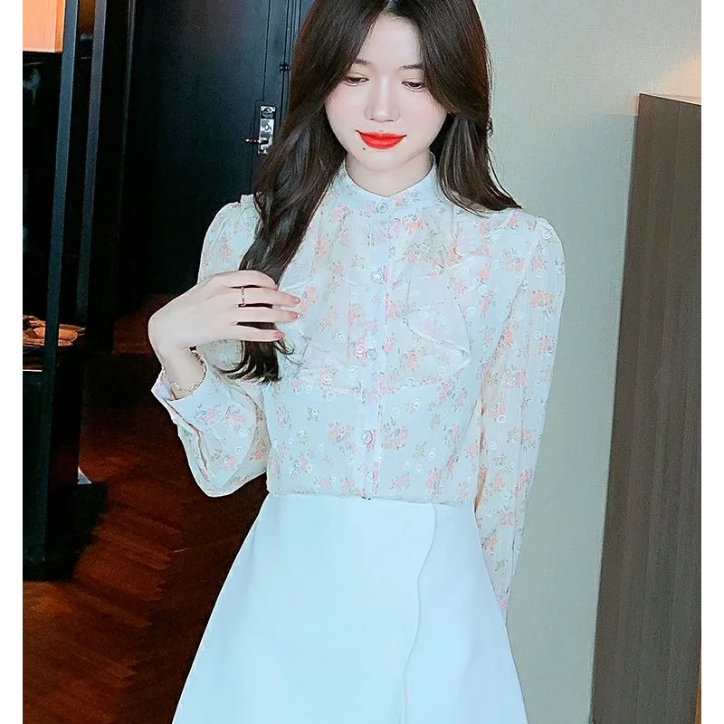 Camisa de chiffon floral design feminino novo estilo elegante e bonito