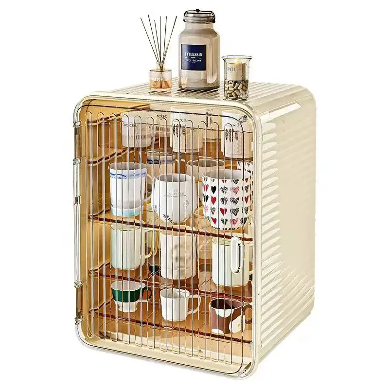 Light Luxury High Appearance Level Multi-Function Plastic Cup Storage Rack Dust-proof Stackable for Living Room Office Desk
