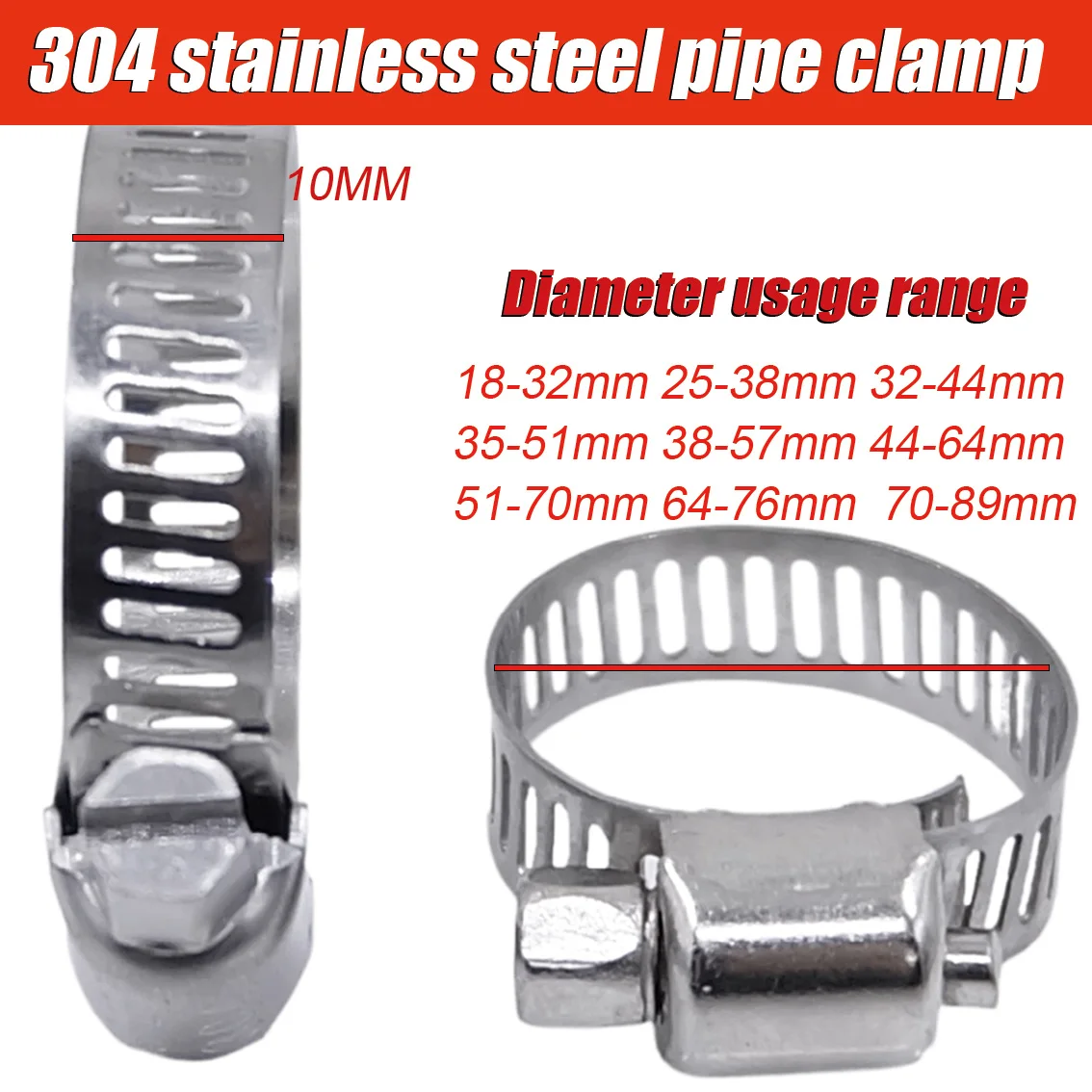 

Adjustable Stainless Steel Screw Band Hose Clamps, Car Fuel Hose Clamps, Pipe Fixed clamp, Worm Gear Clip, 10mm Wide, 1-10Pcs