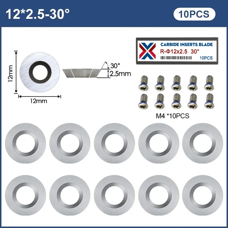 Frese per inserti in metallo duro Hampton 10 pezzi 12 x2.5mm 30 gradi per tornio per legno finitore per tornitura utensili Hollower