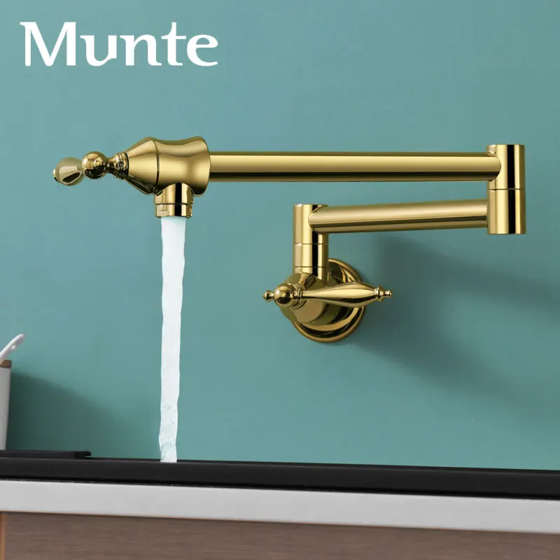 Multi functional robotic arm, golden retro sink, extendable and rotatable single cold water faucet