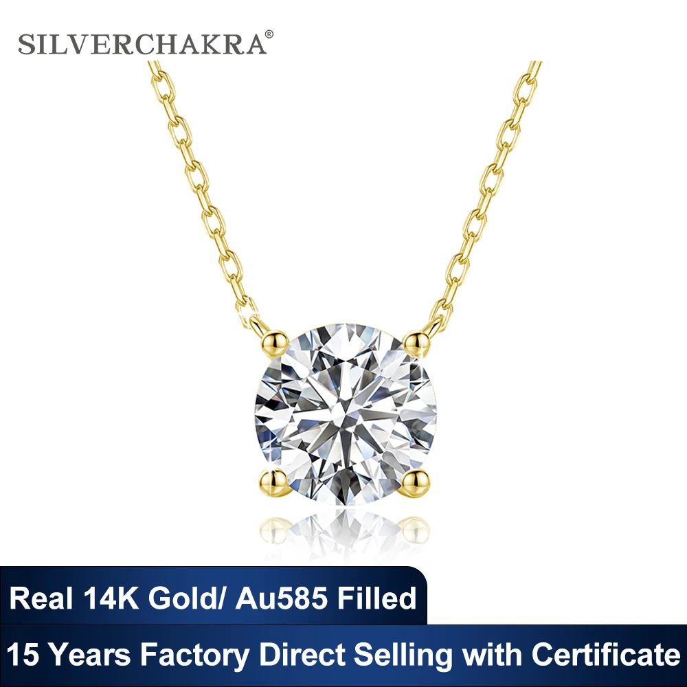 

Classic Four-Prong Setting Pendant Necklace for Women 14K Yellow Gold Filled Moissanite Diamond 1ct to 3ct Wedding Fine Jewelry