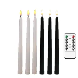4 or 6 Pieces 11 Inch Black/White Flameless LED Taper Candles Remote,Yellow White Birthday Room Decorative Halloween Candles