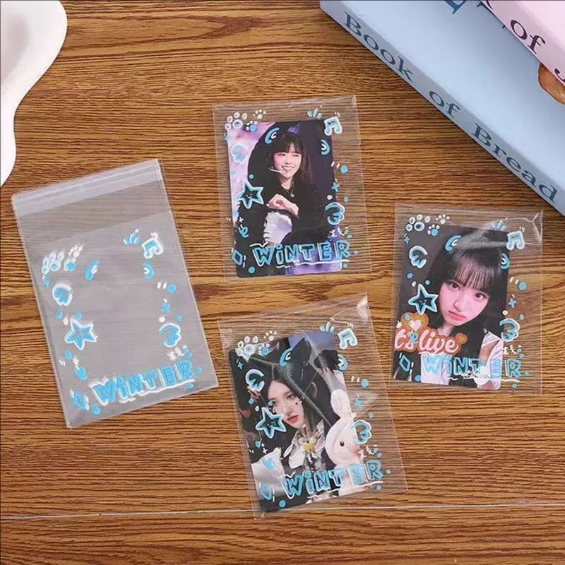 50pcs/Pack Blue Musical Note Self-Adhesive Sleeves Love Beans Small Card Gift Card Set Packaging Bag Jewelry Storage Bag 8x10cm