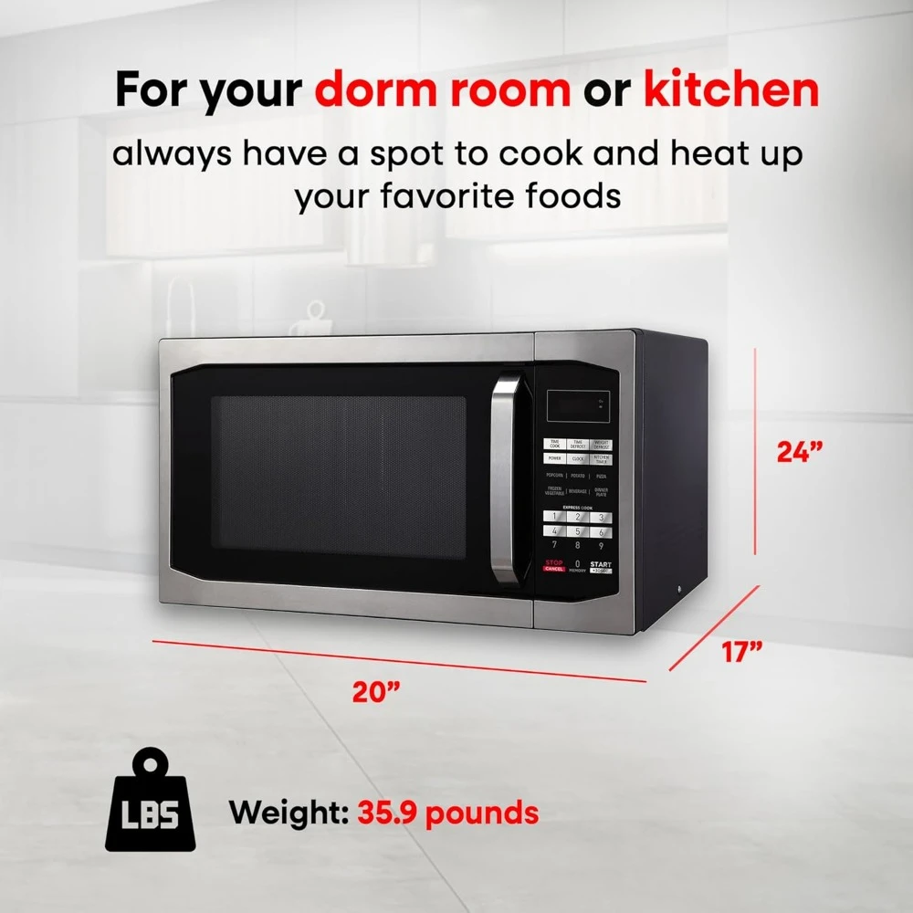 1100 Watts Microwave, 1.6 Cubic Feet Stainless Steel Digital Programmable Countertop Microwave