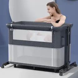 Baby cot Crib Bassinet with Cradle, Wheel, Convertible Playpen with Mosquito net and Bedding Set Height Adjustment and Mattress