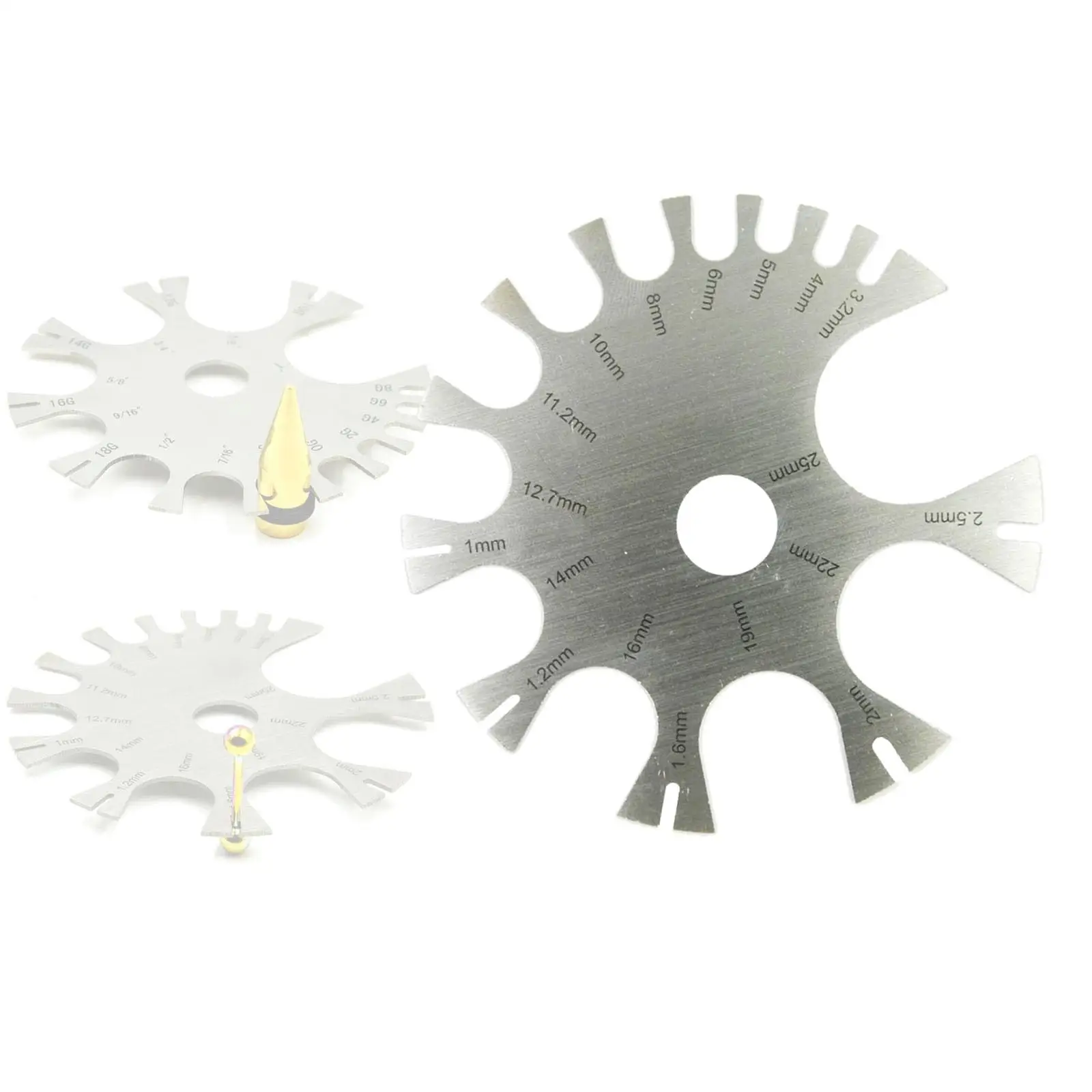 Medidor de piercings de joias corporais, medidor de ferramenta de medida profissional de aço inoxidável