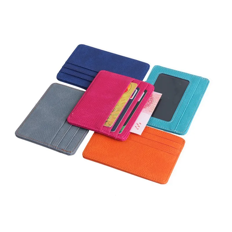 Minimalist ultra-thin credit card holder with transparent ID card window, men's and women's small leather card wallets