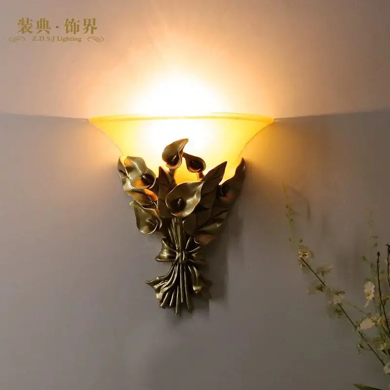 

garden golden calla wall lamp living room bedroom corridor resin engraving LED wall lamp free shipping