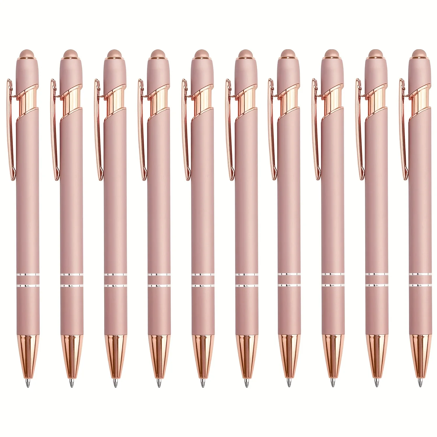 

1 комплект (10 шт.) шариковая ручка розового золота с наконечником стилуса, черный стержень 1,0 мм, гладкие гелевые ручки для письма, металлические стилусы для сенсорного экрана