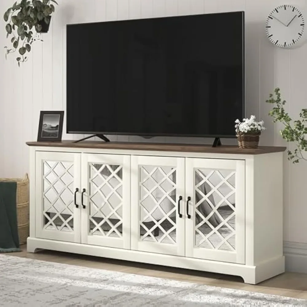 

Millicent 75 Inch TV Stands for Living Room with Storage, 17.1" D x 68.2" W x 29.3" H, Ivory Knotty Oak