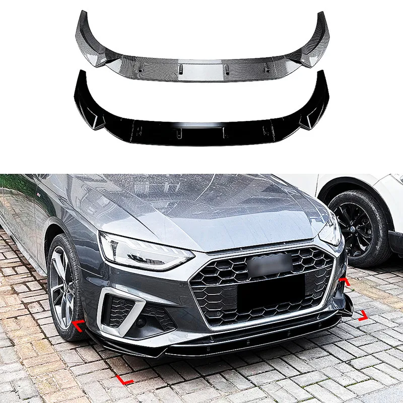 For 2020-2024 Audi A4 S4 B9.5 Sline 3pcs/Set ABS Plastic Black Carbon Front Bumper Splitter Lip Spoiler Diffuser Guard Body Kit