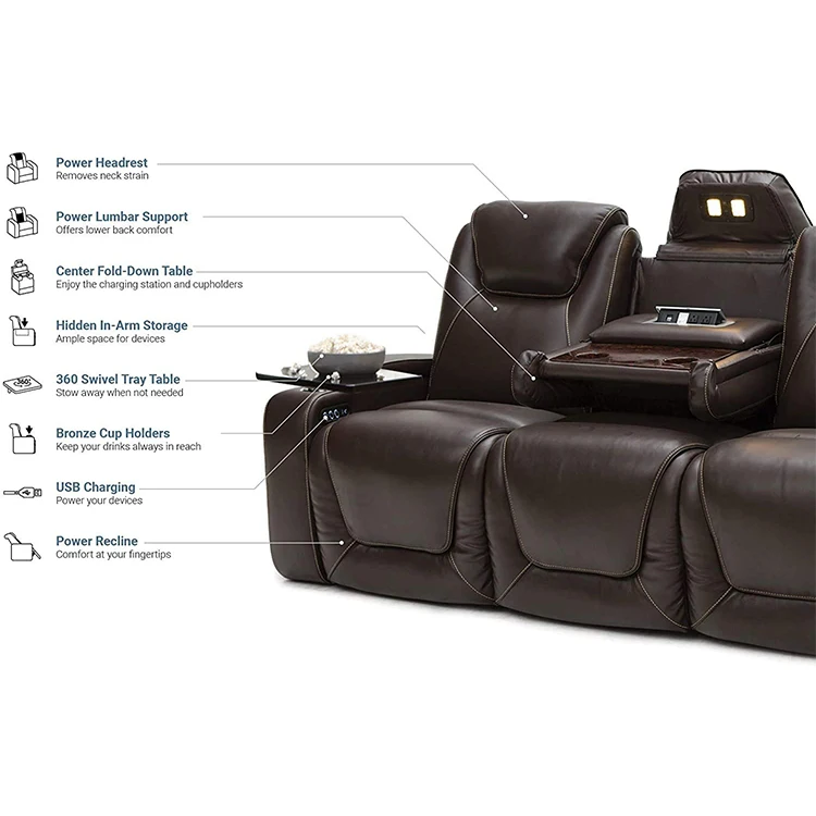 #Home VIP Movie Theater Cinema Theating Recliner Sofa In Living Room Furniture In Genuine Cow Leather Black Color