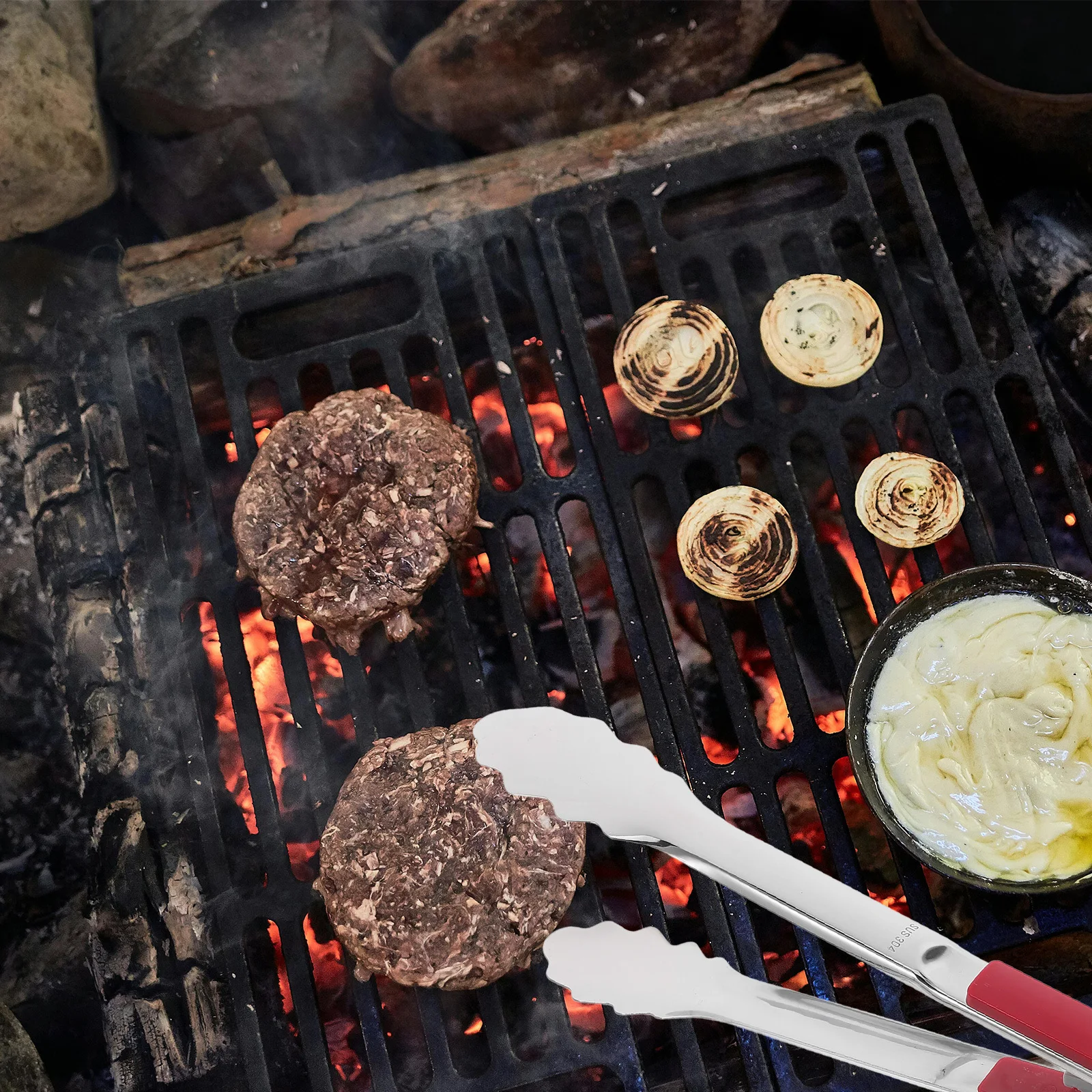 الفولاذ المقاوم للصدأ الثقيلة شواء ملقط ملقط طويل للطبخ في الهواء الطلق الشواء اللحوم ستيك الأسماك شواء السجق حامل #3