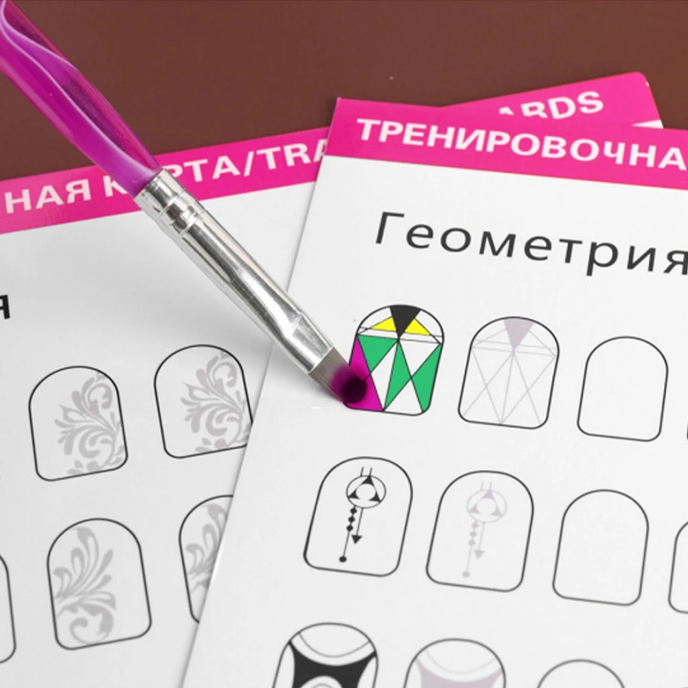 1 set di modelli per fogli per pratica nail art, set completo per addestramento alla manicure con penna per rivestimento a punta fine per disegni dettagliati delle unghie
