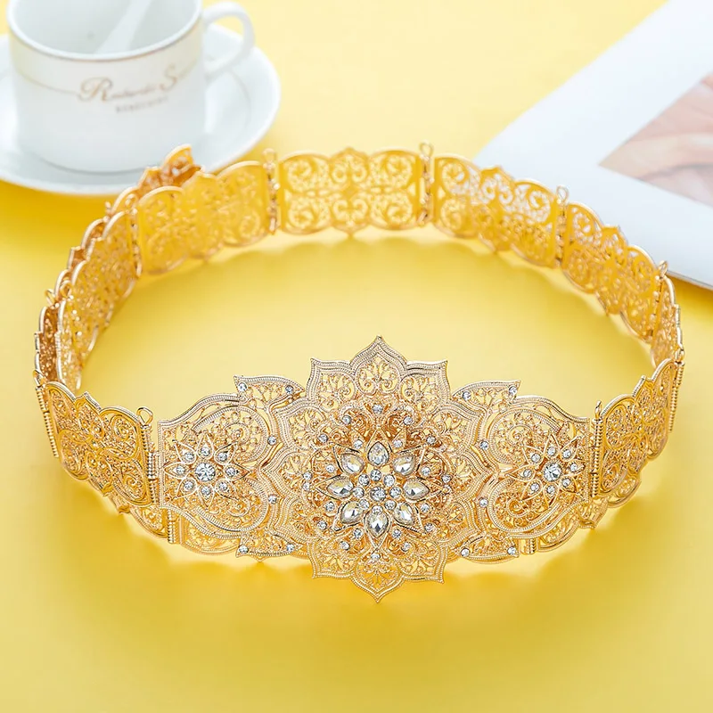 

Poyasa European Women Dress Waist Chain Moroccan Caftan Belt Gold Silver Color Arabic Bride Wedding Jewelry Crystal Body Chain