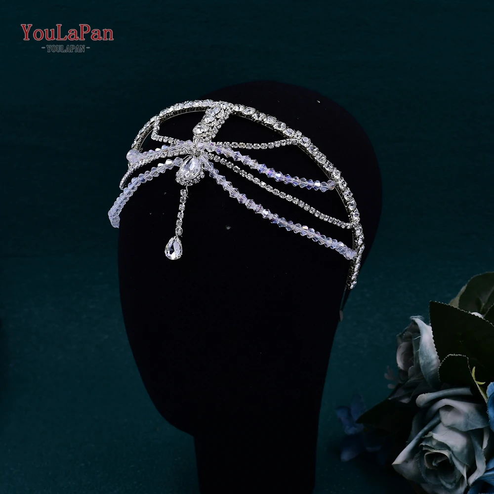 YoulaPan-Luxo Cristal Testa Headband, Acessórios De Cabelo De Noiva, Tiaras De Casamento, Brilhante Strass Tiaras para Noivas HP665