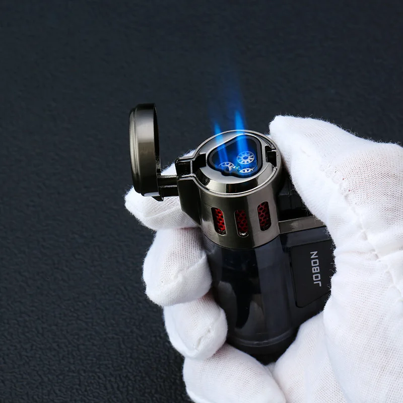 JOBON Transparent Gas Window Windproof Three Jet Flame Torch Butane Gas Lighter Outdoor Mini Portable Cigar Lighters Gifts