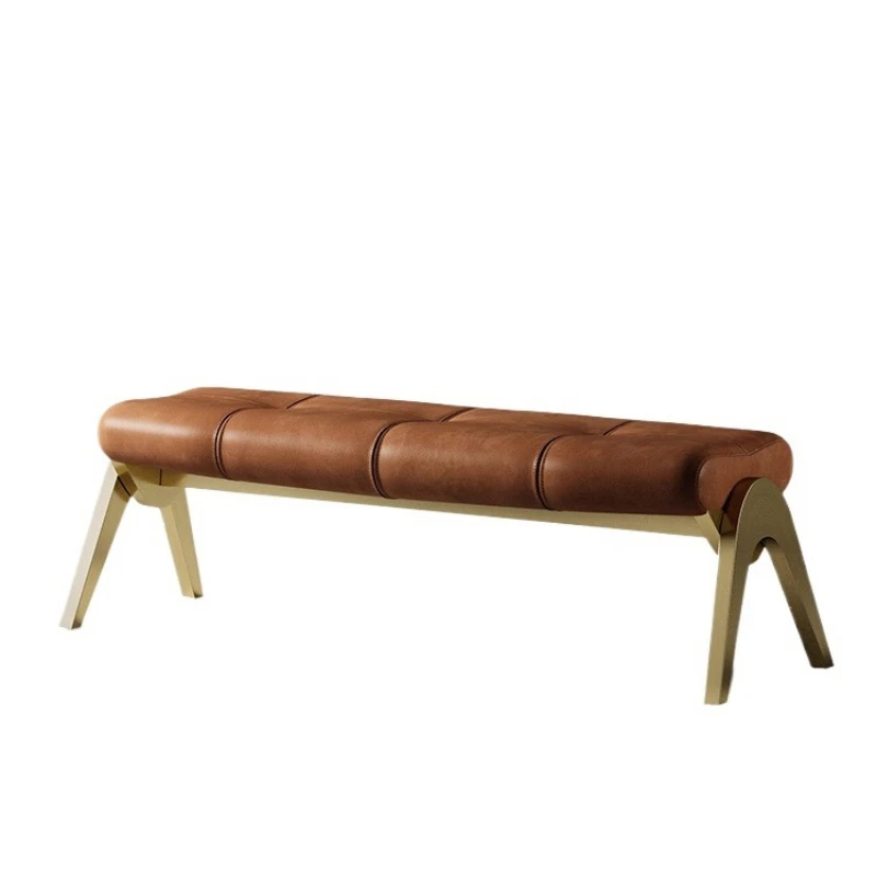Bench first layer cowhide Italian light luxury bedside stool bedroom shoe changing stool leather high-end sofa couch