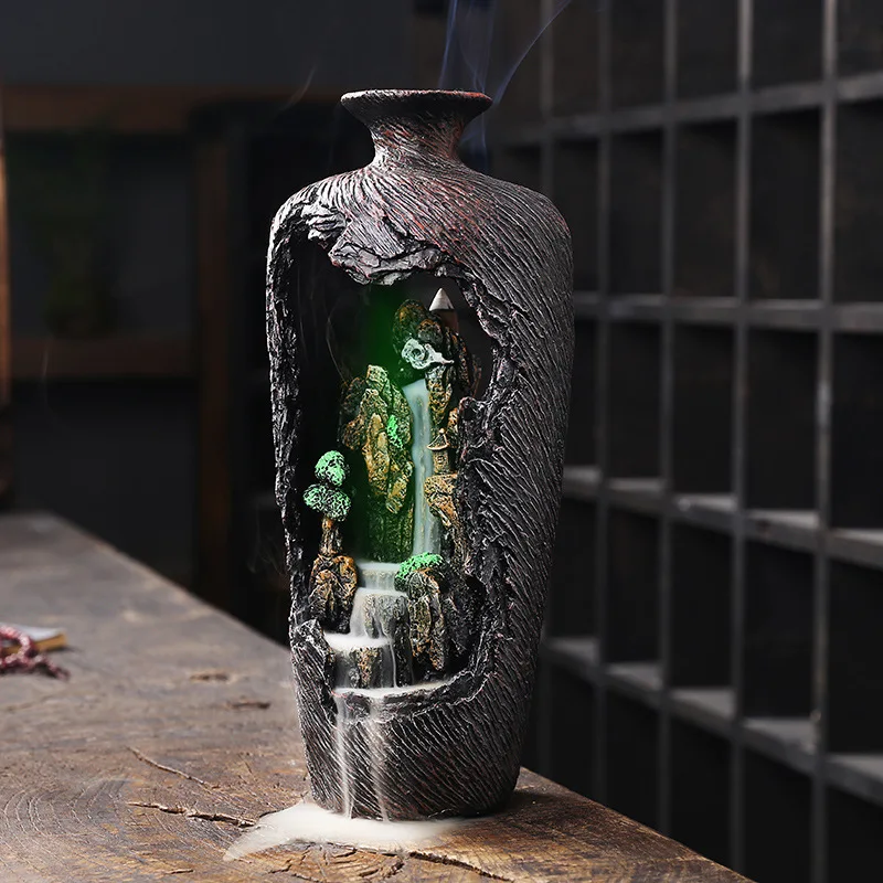 Creative Resin Backflow Censer New Mountain Stream Incense Tool Indoor Home Ornament (Without Incense)