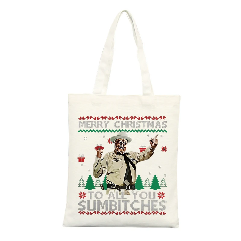 Canvas Tote Bag with Holiday-themed Graphic and Typography Print, Ideal for Casual Christmas Shopping and Daily Use