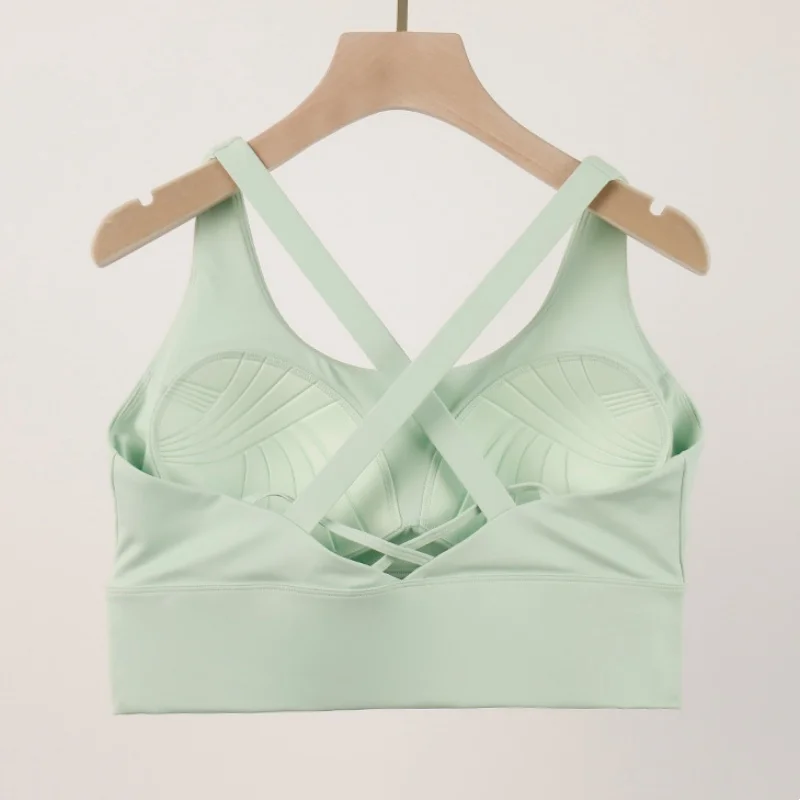 Fixed chest cushion sports bra for women, high-strength shock-absorbing gathering running bra, yoga fitness bra