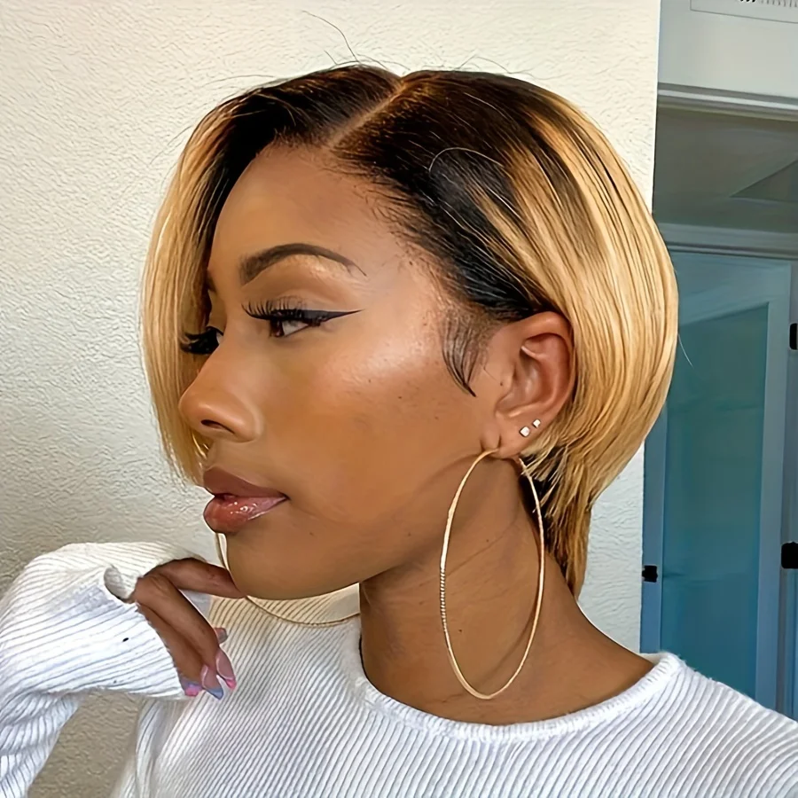 1B/27 Color 13x4 Transparent Lace Frontal Human Hair Wig for Women Straight Human Hair Wig 150% Density 8 Inch