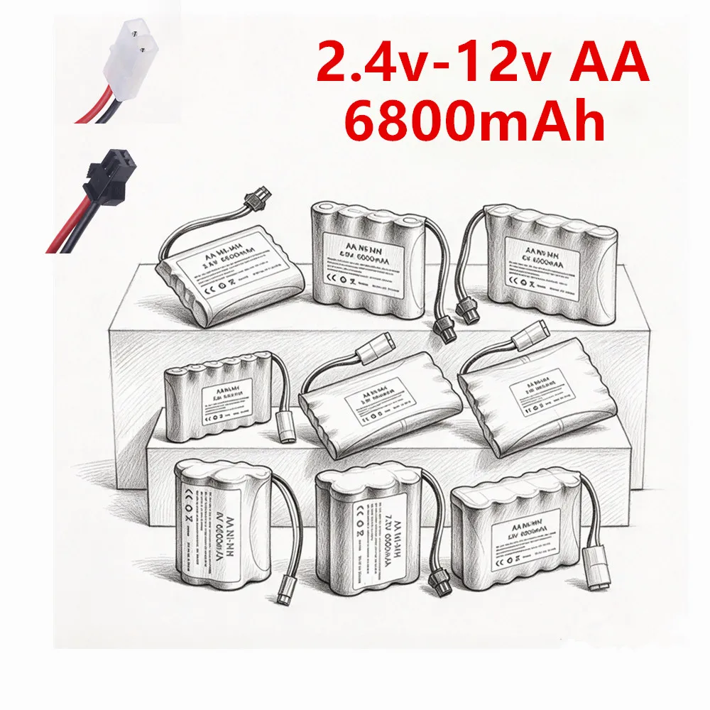 6800mah 3.6V/4.8V/6V/7.2V/8.4V/9.6V/12V NI-MH AA Rechargeable Battery Pack For Tanks Robots Rc toys Cars, Upgrade 3000mah