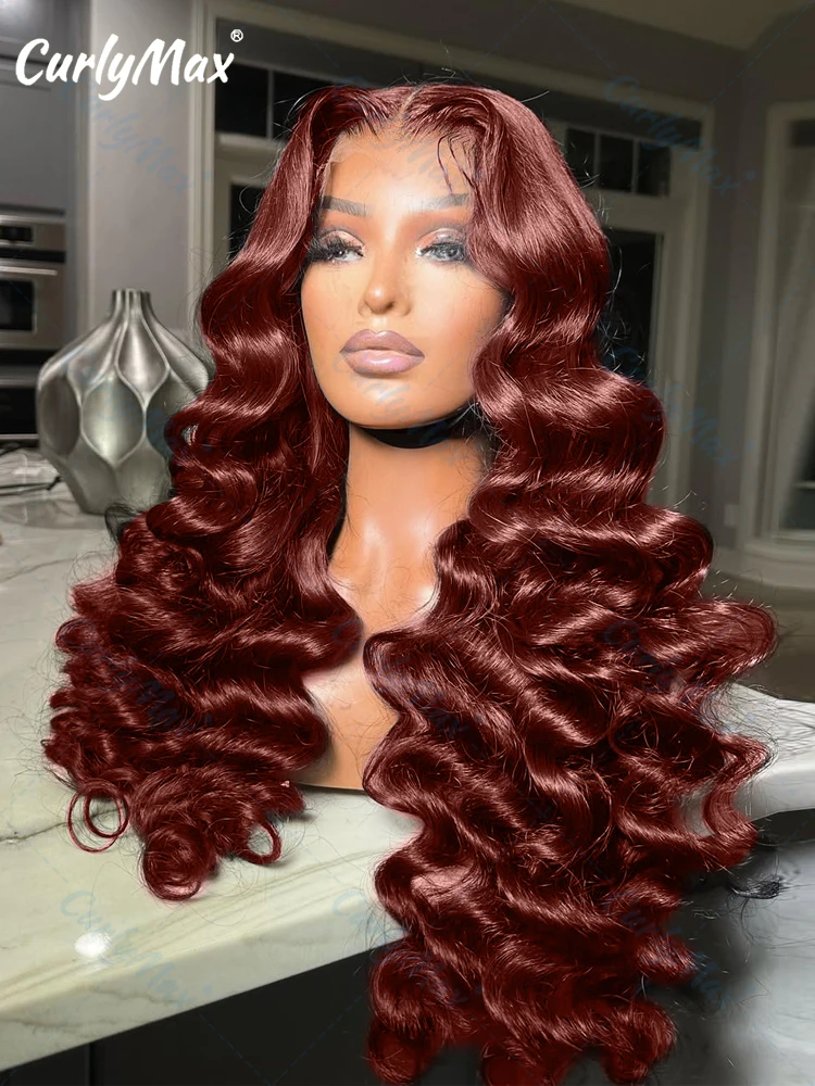 Reddish Brown Loose Deep Wave 13x5 13x6 Lace Front Human Hair Wigs 30 Inch Brazilian 200% Water Curly 13x4 HD Lace Frontal Wig