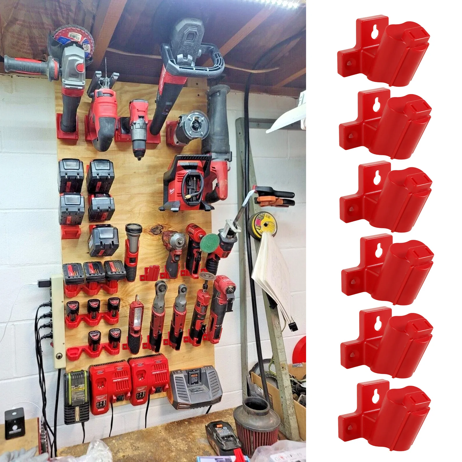 

6pcs Power Tool Battery Mount Holder 12V Tool Holder for Power Battery Tool Storage Rack Bracket Wall Mount Tool with Screws DIY
