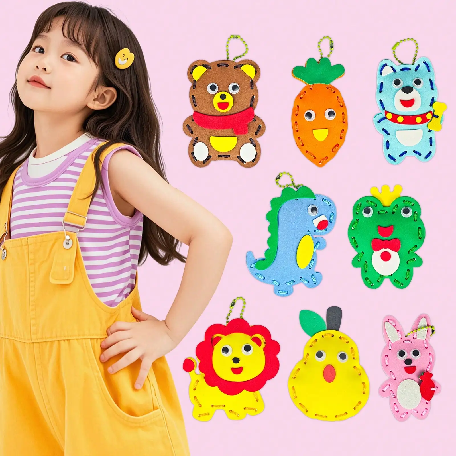 Children's Simple Sewing Set Handmade Art 8 Simple Doll Dolls with Keychain Accessories EVA Material Learning Embroidery Sewing - view 5