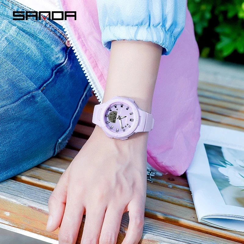 SANDA 6005 Luxury Sport Military Women\'s Watches 5ATM Waterproof White Fashion Quartz Watch for Female Clock Relogio Feminino