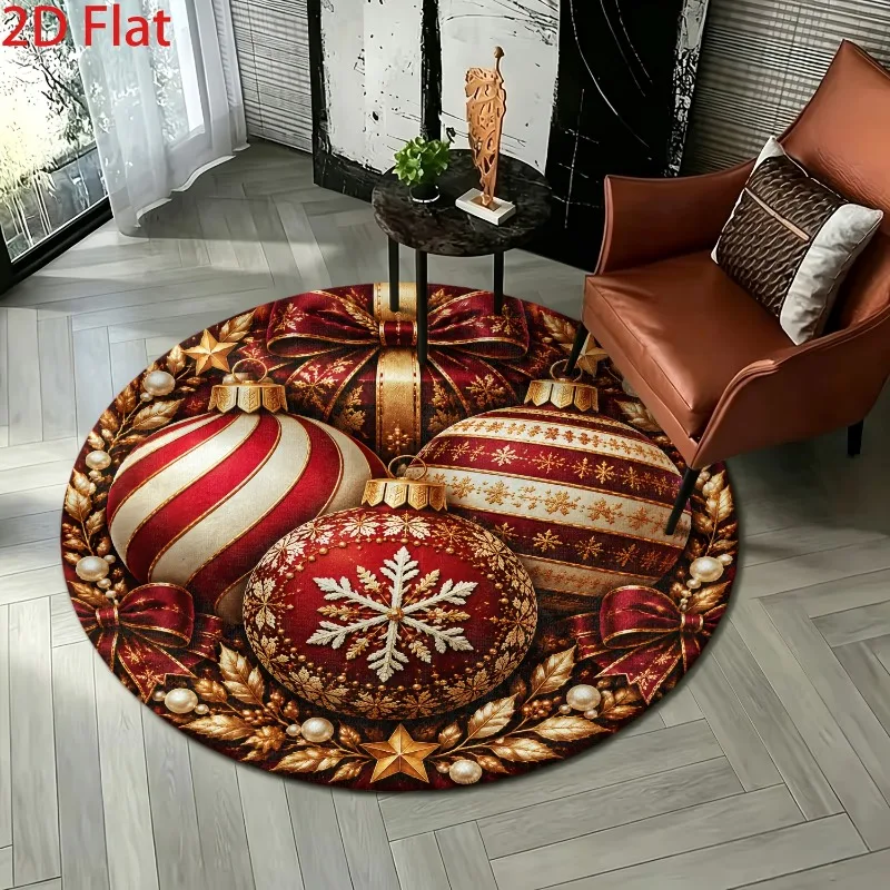 Round Area Rug 3D Illusion Brick Wall Sleigh Carpet Flannel Fluffy Cozy Winter Snow Town Sofa Bedside Placement Mat
