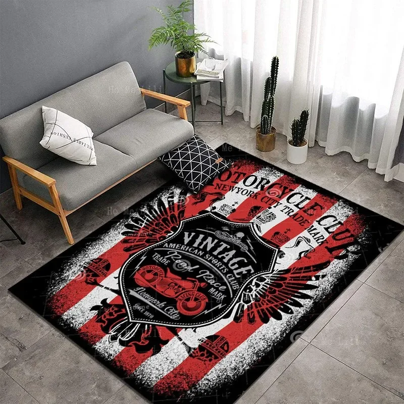 Vintage Motorbike Racing Vector Poster Design Non Slip Flannel Floor Rugs By Ho Me Lili