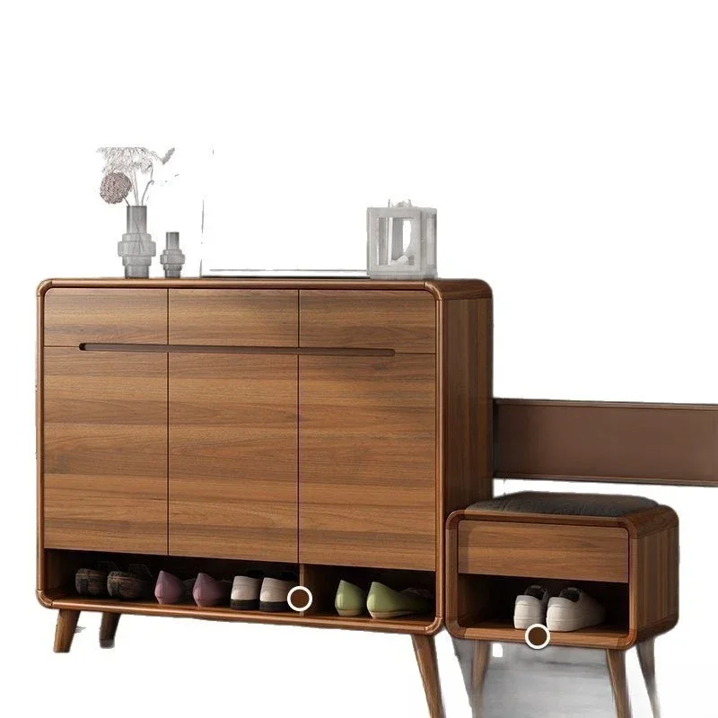 Shoe cabinet household door stool integrated solid wood color new Chinese-style home entrance entrance cabinet against the wall