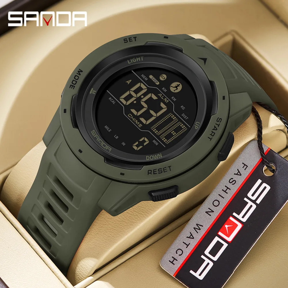 

SANDA Top Brand Men Watches Fiess Running Sports Passometer Calories 50M Waterproof LED Digital Watch Luminous Wristwatch