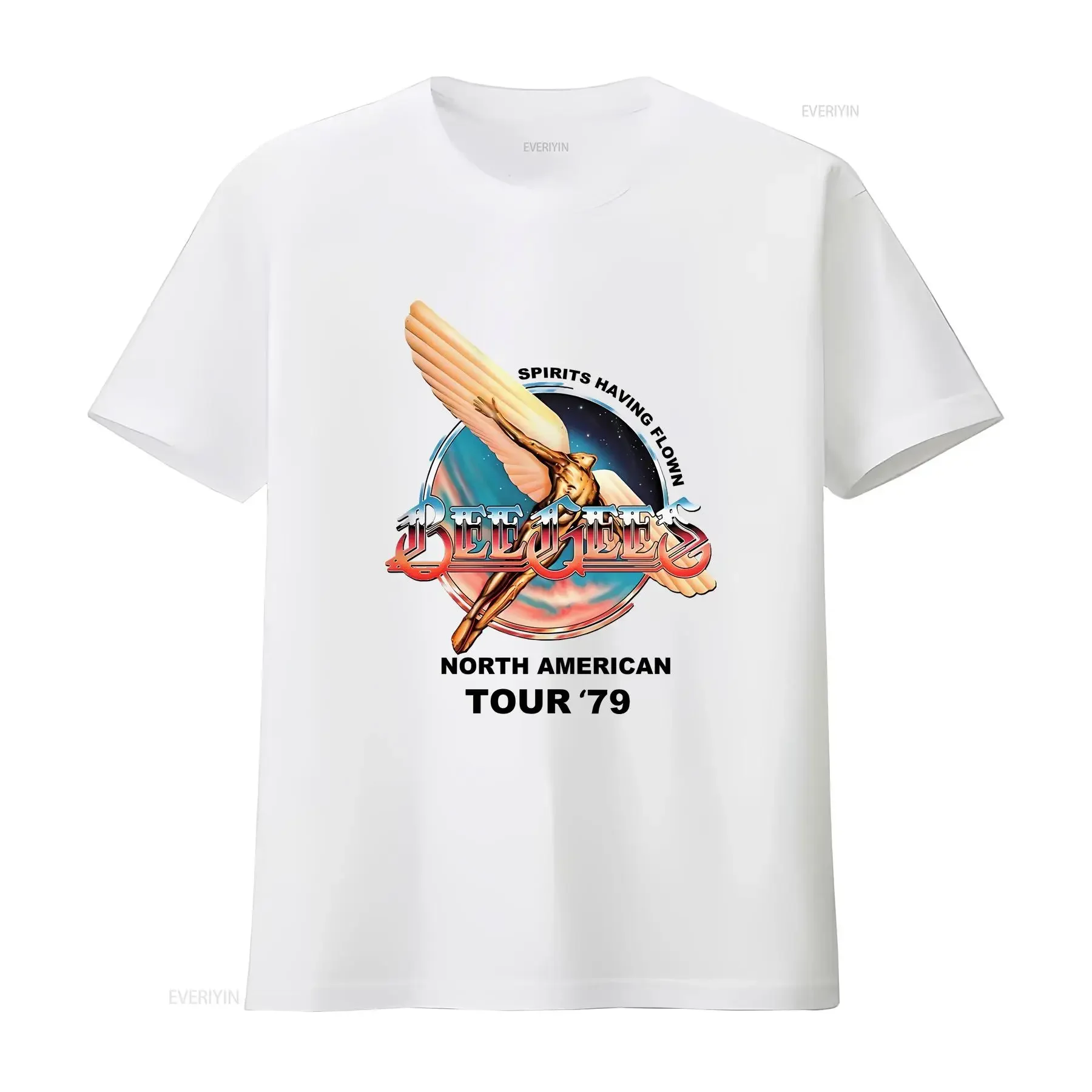 تي شيرت Bee Gees Spirits Have Flown Tour 1979 عتيق من القطن الثقيل H10352 قميص كلاسيكي مغسول للجنسين للارتداء اليومي الناعم #1