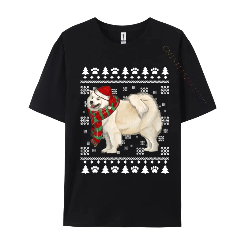 Samoyed Dog Santa Hat Xmas Ugly Christmas T Shirt Men Clothes Funky Classic Large Size Oversized Streetwear