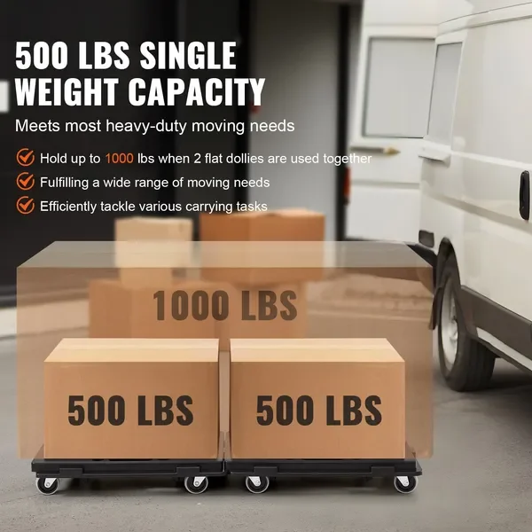 دوللي الأثاث، 500 رطل، 4 عجلات، شديدة التحمل، أسطوانة متحركة محمولة، عبوتان، أسود