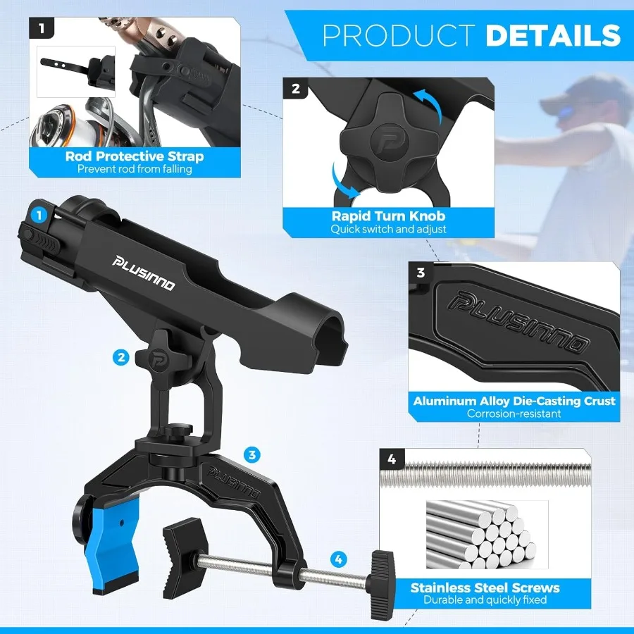 PLUSINNO 1/2/4 حزمة حاملي صنارة الصيد لقارب الصيد قضيب حامل مع تكبير المشبك تصميم مبتكر مزدوج على شكل حرف V صالح Roun #5