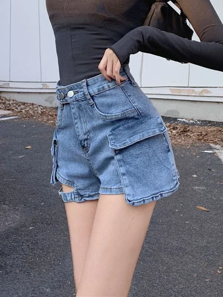 Neue sexy Street Wear Denim Shorts Damen High Taille Retro Casual Shorts Sommer schlank alle gepaarten Pocket Denim Shorts l36